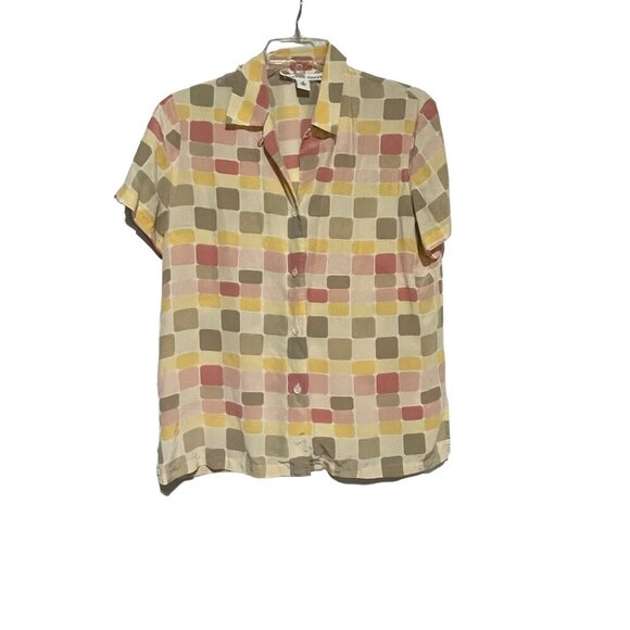 Vintage Josephine Chaus Women's Button Down Shirt Silk Blend Multicolor Size 8 - Picture 1 of 6